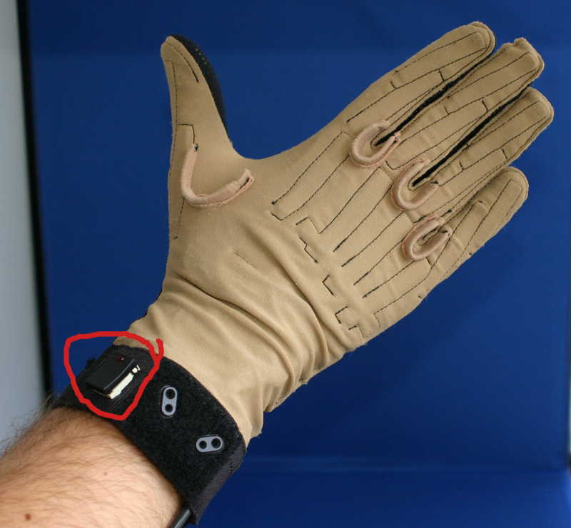 The Cyberglove, with the wrist button highlighted